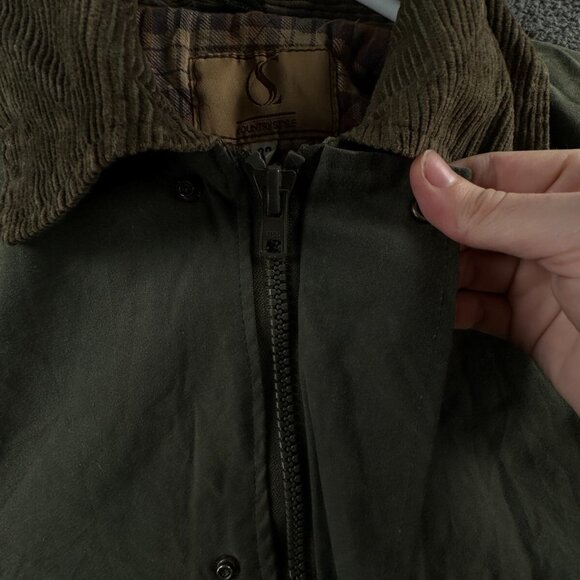 Country Style Cotton Waxed Jacket Full Zip Cargo Pockets Youth Size 32 Green Boy - Picture 9 of 16